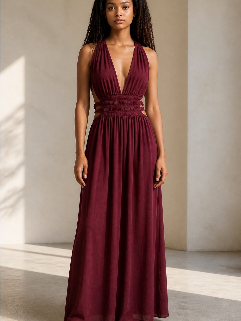Express One-Shoulder Convertible Dress in Burgundy